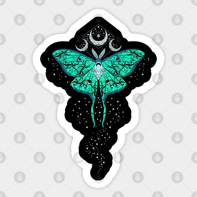 Celestial Magic Luna Moth in Teal Sticker by RavenWake